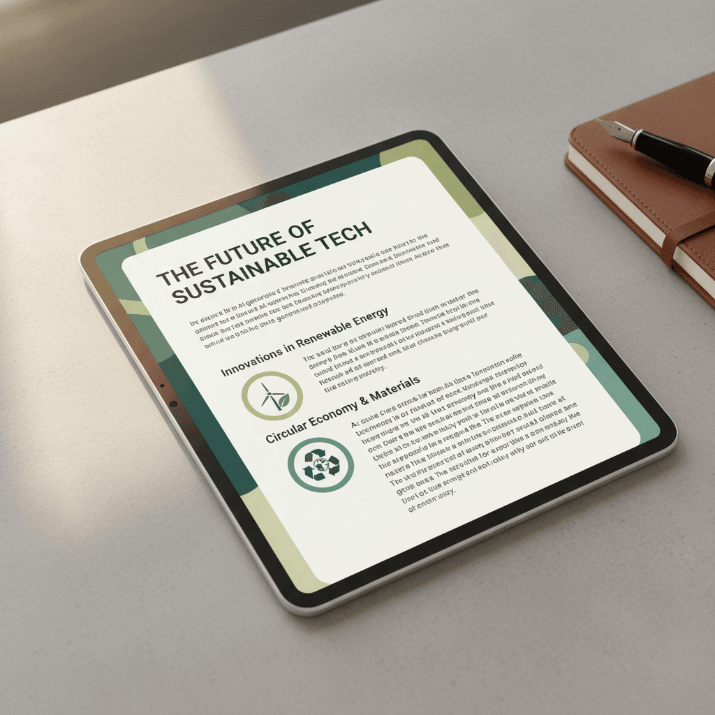 Tablet showing polished long-form content with professional article layout and integrated imagery