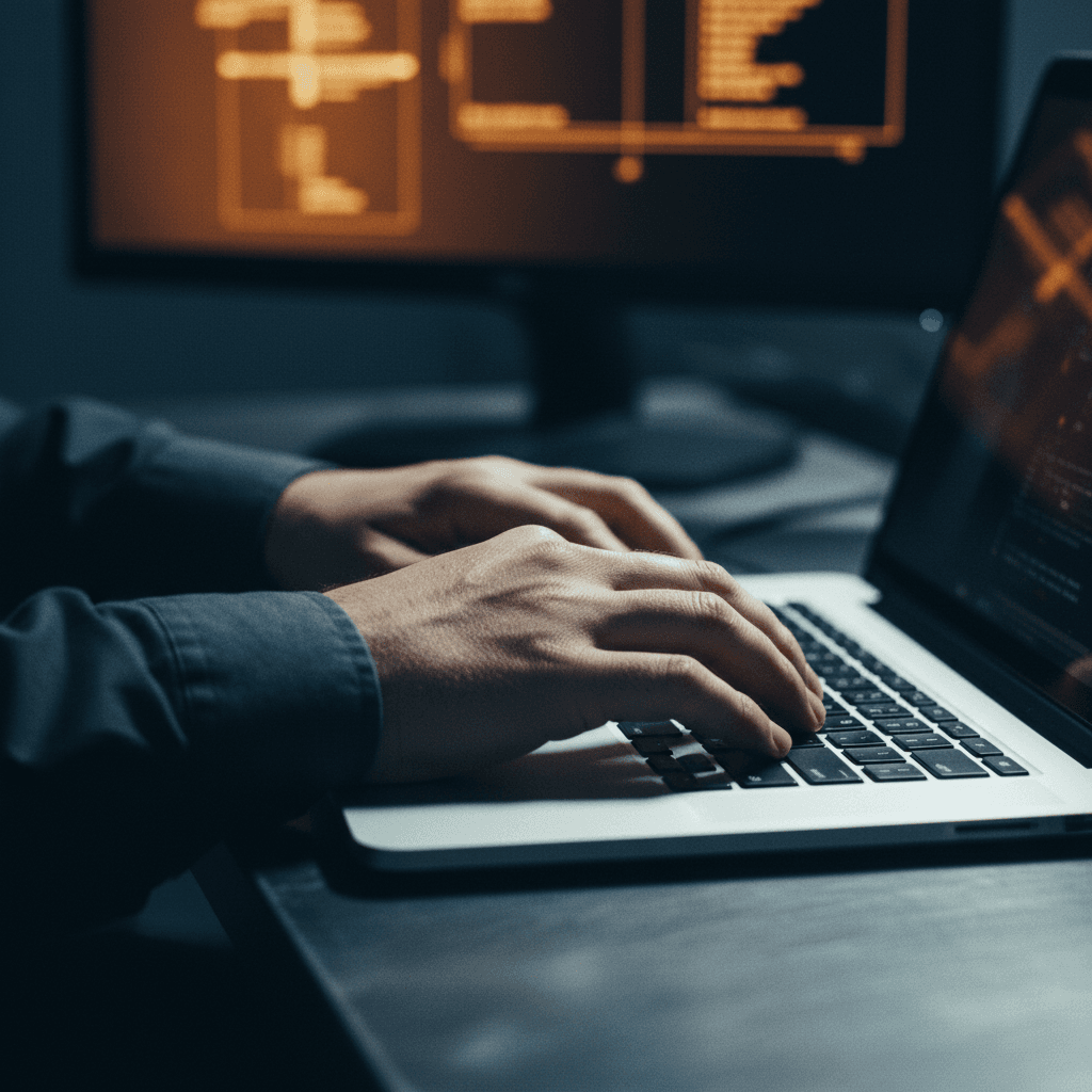 Hands typing on laptop during strategy session