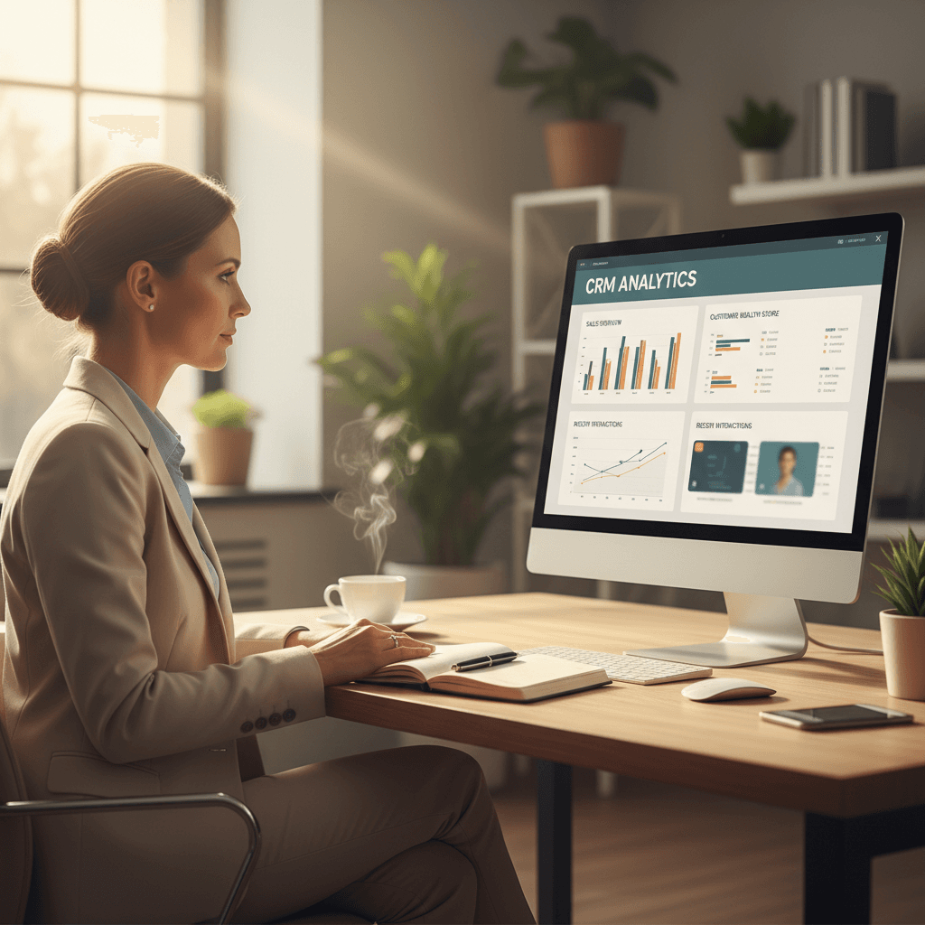 Business professional managing CRM automation and customer data