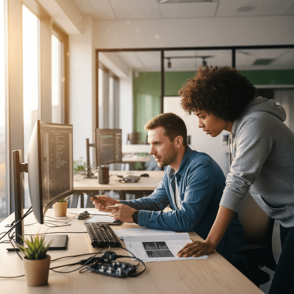 Development team using AI copilot for onboarding and technical documentation