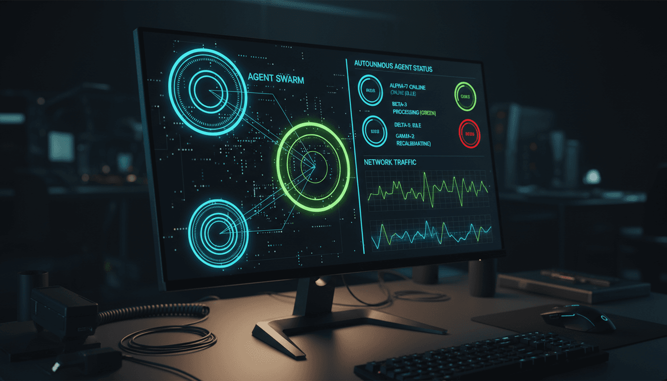 Real-time AI agent dashboard showing autonomous swarm management