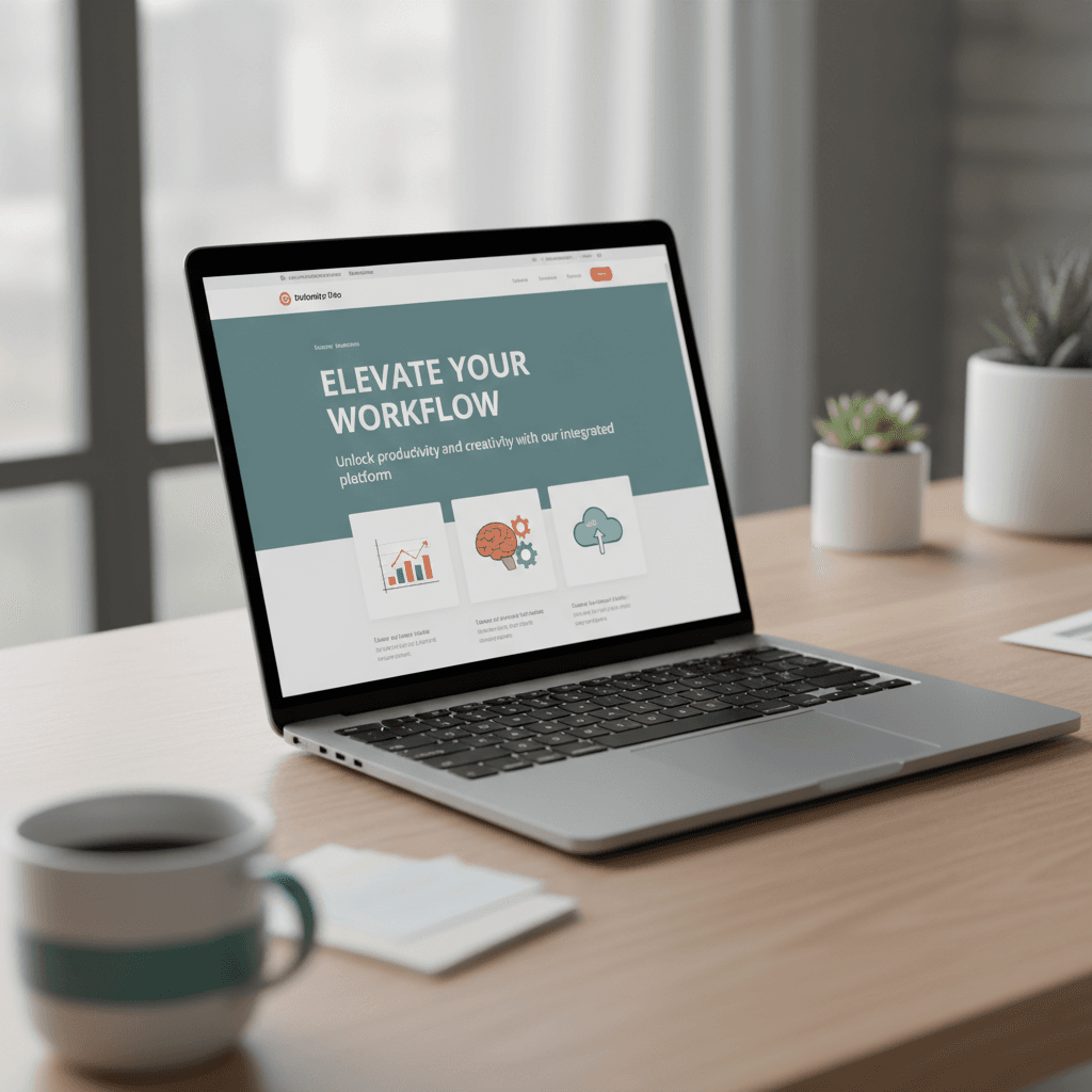 Marketing landing page displayed on laptop screen with professional brand design