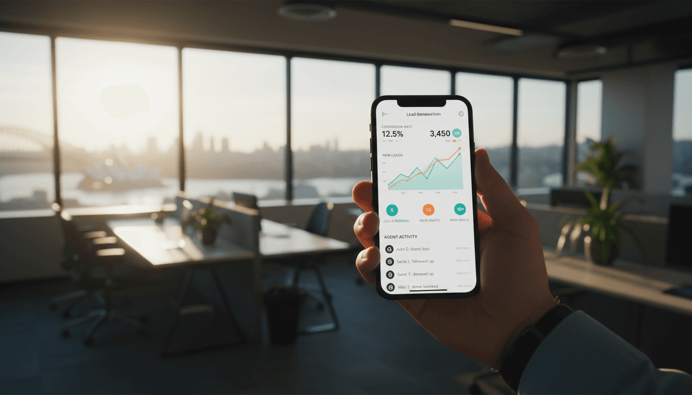 Mobile interface showing lead generation metrics from OldSkool.ai agents